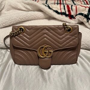 Gucci Tan Quilted Shoulder Bag with Gold Accents